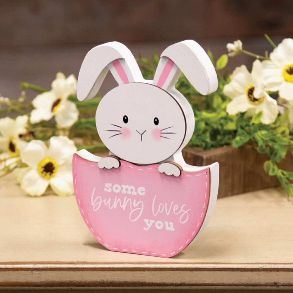 Easter Bunny Wooden Shelf Sitter Spring Farmhouse Rabbit Decor